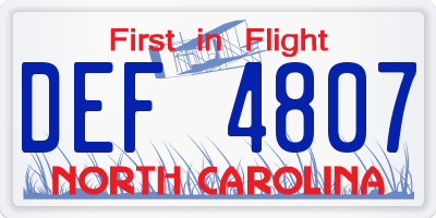 NC license plate DEF4807