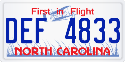 NC license plate DEF4833