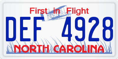 NC license plate DEF4928