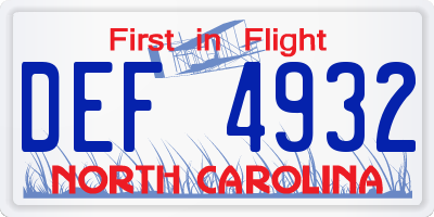 NC license plate DEF4932