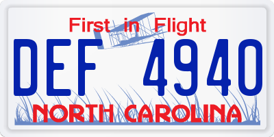 NC license plate DEF4940