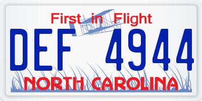 NC license plate DEF4944