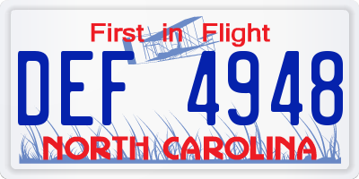 NC license plate DEF4948