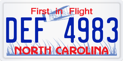 NC license plate DEF4983