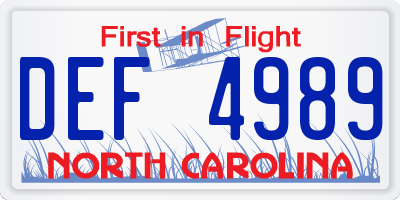 NC license plate DEF4989