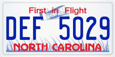 NC license plate DEF5029