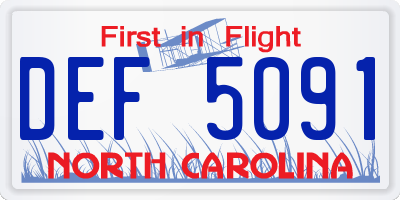 NC license plate DEF5091