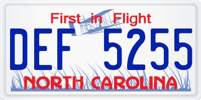 NC license plate DEF5255
