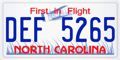 NC license plate DEF5265