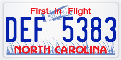NC license plate DEF5383