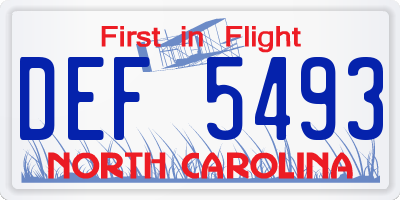 NC license plate DEF5493