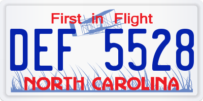 NC license plate DEF5528