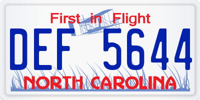 NC license plate DEF5644