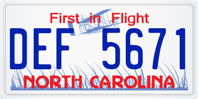 NC license plate DEF5671