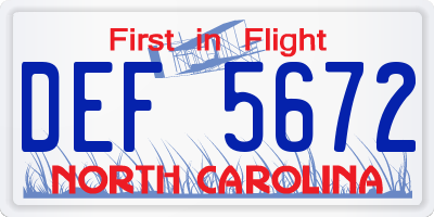 NC license plate DEF5672