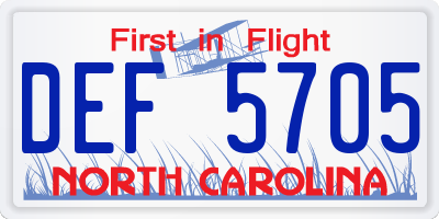 NC license plate DEF5705