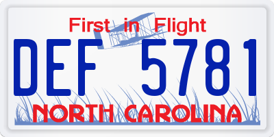 NC license plate DEF5781