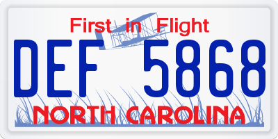NC license plate DEF5868