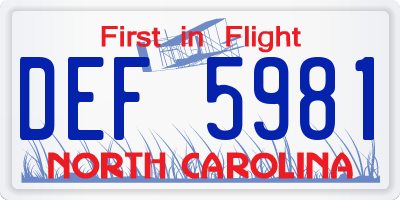 NC license plate DEF5981