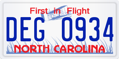 NC license plate DEG0934