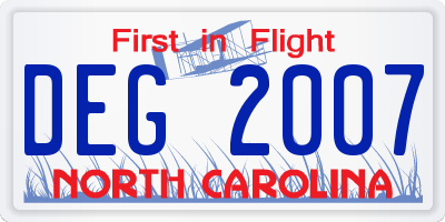 NC license plate DEG2007