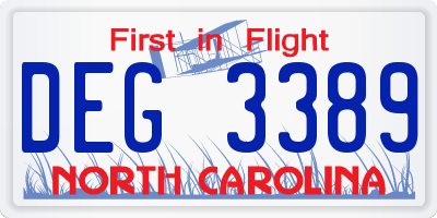 NC license plate DEG3389