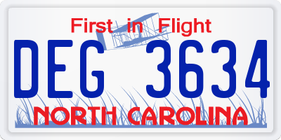 NC license plate DEG3634