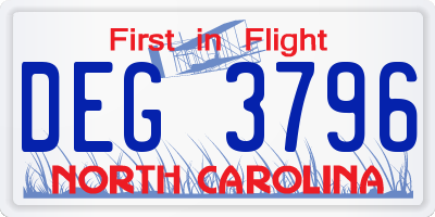 NC license plate DEG3796