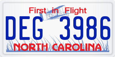NC license plate DEG3986