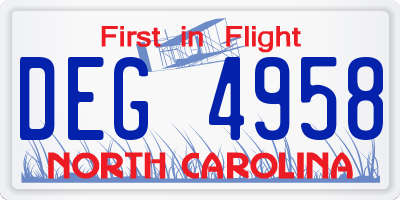 NC license plate DEG4958