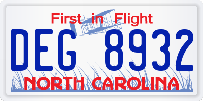 NC license plate DEG8932