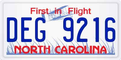 NC license plate DEG9216