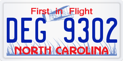 NC license plate DEG9302