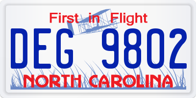 NC license plate DEG9802