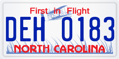 NC license plate DEH0183
