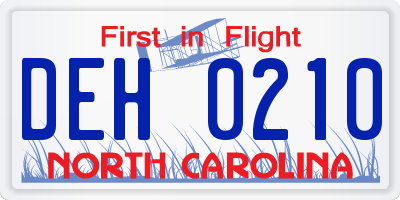 NC license plate DEH0210