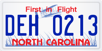 NC license plate DEH0213