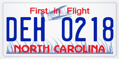 NC license plate DEH0218