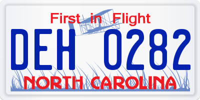 NC license plate DEH0282