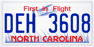 NC license plate DEH3608