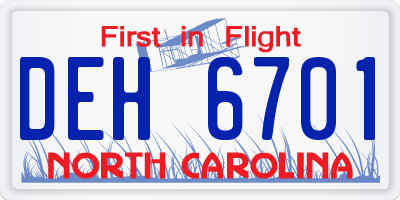 NC license plate DEH6701