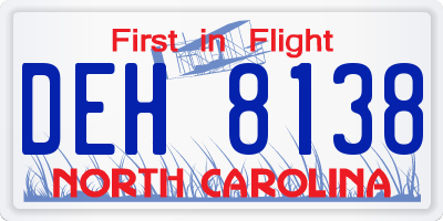 NC license plate DEH8138