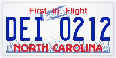 NC license plate DEI0212