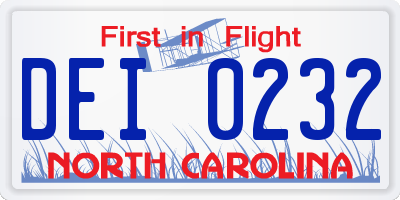 NC license plate DEI0232