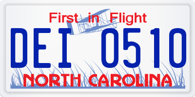 NC license plate DEI0510