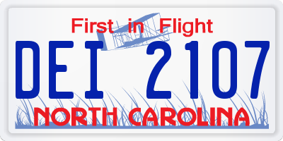 NC license plate DEI2107
