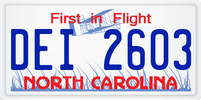 NC license plate DEI2603