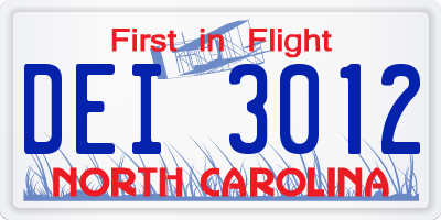 NC license plate DEI3012