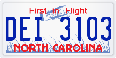 NC license plate DEI3103