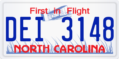 NC license plate DEI3148